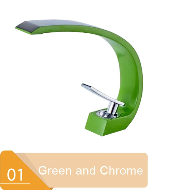 Оранжевый хромированный смеситель для раковины для ванной комнаты на бортике смеситель для раковины с одним отверстием кран для горячей и холодной воды - Цвет: Chrome and Green