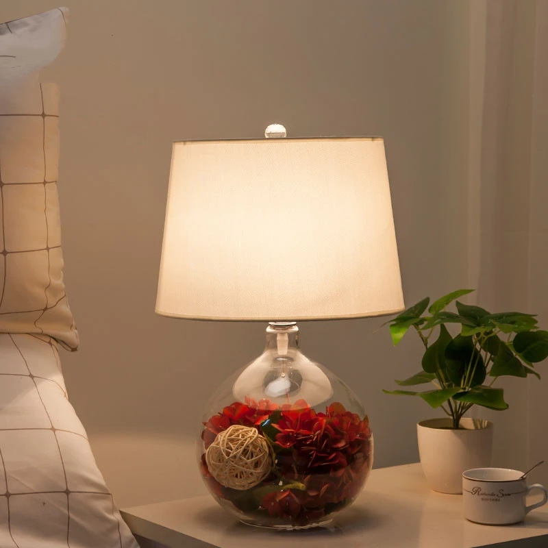 Candeeiro de Mesa de Vidro Lâmpada de Mesa Nórdico Moderno Flores Decorar Cabeceira Noite Jardim Americano Criativo Simples Lampara pé 5 Cheap Luminárias de mesa