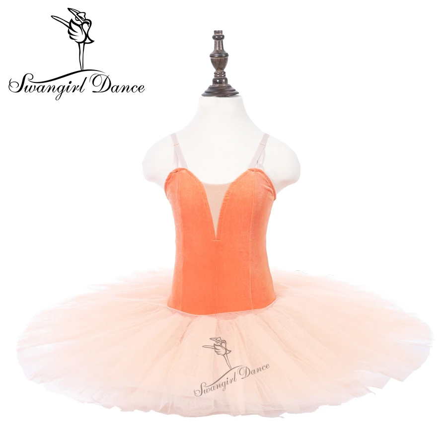 Girls Orange Ballet Leotards Tutu Dress Child Performance Dancing