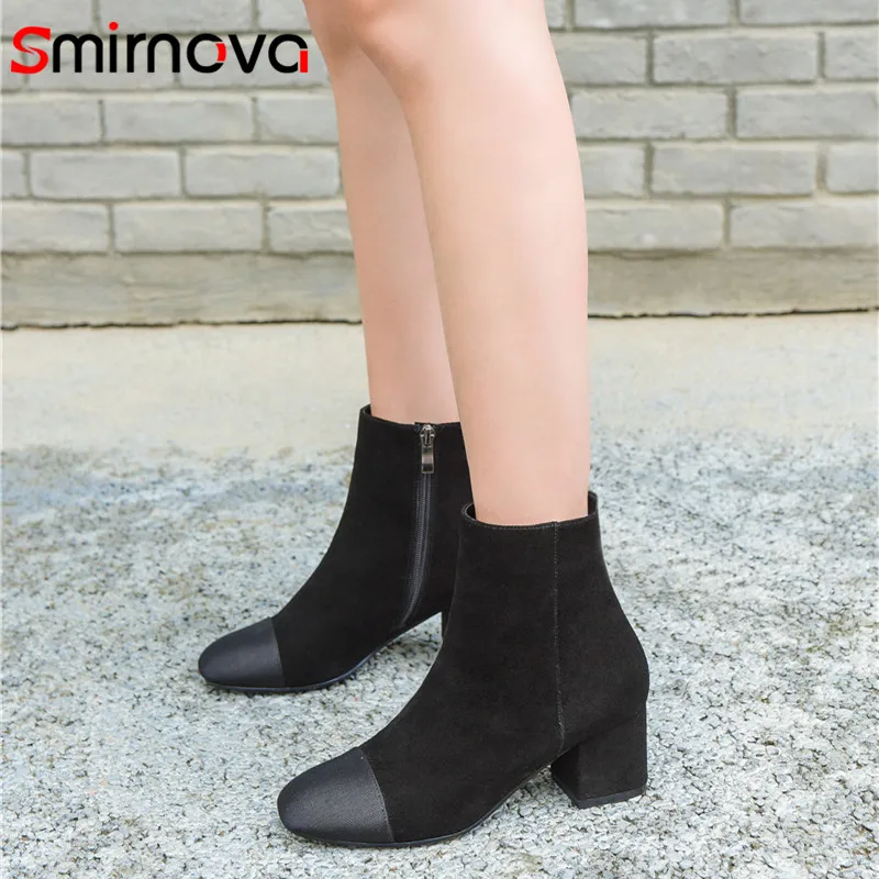 

Smirnova 2018 new arrival popular mixed colors cow suede leather boots casual ankle boots woman zipper square toe ladies boots
