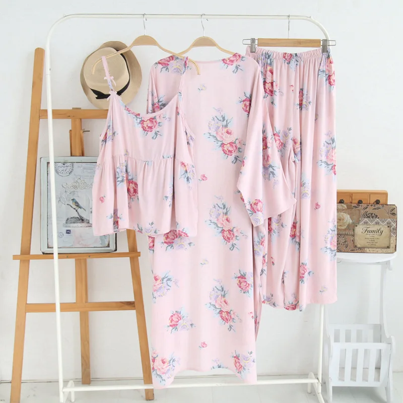 women spring summer rayon sleepwear sets (1)