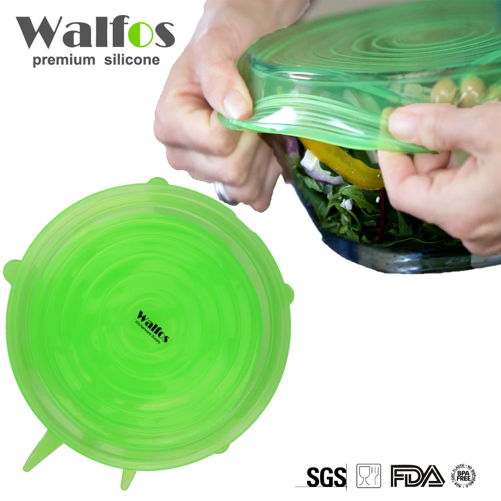 WALFOS 6 Pieces Universal Silicone Food Wrap Lid bowl Pot Lid silicon