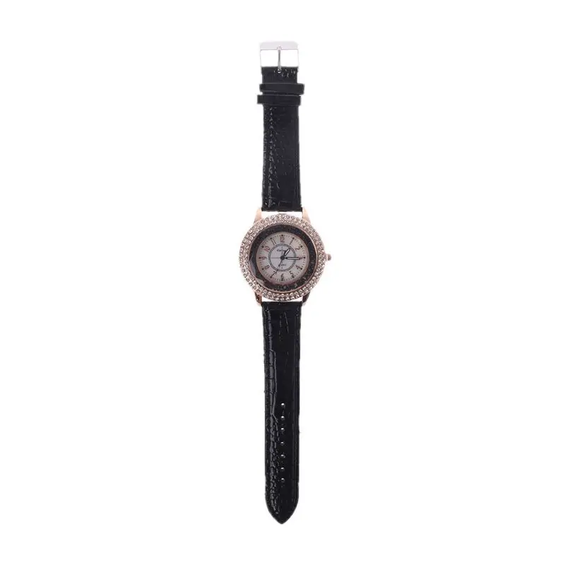 

De Luxe Dame Femme Cristal Cadran Quartz Analogique Bracelet En Cuir