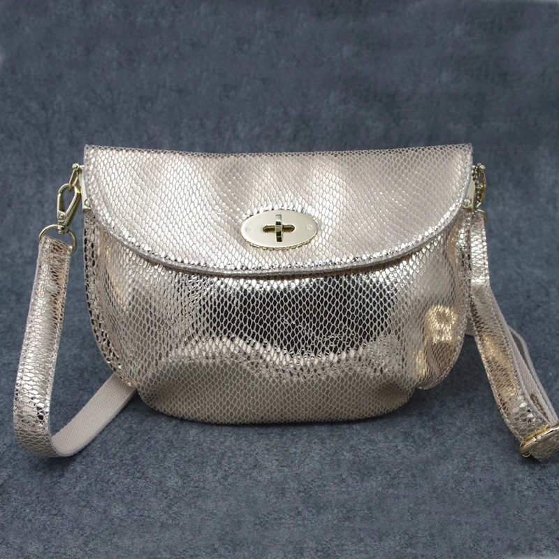 Роскошная женская сумка из натуральной кожи с металлическим эффектом и змеиным узором, Маленькая женская сумка-мессенджер S2026
