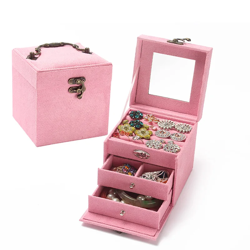 Guanya hot sell protable Velvet jewelry organizer jewel case 3 layers new style jewelry gift box for christmas day
