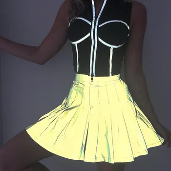 

summer Night club sexy party Women's Reflective dress Zipper Pleated mini dress