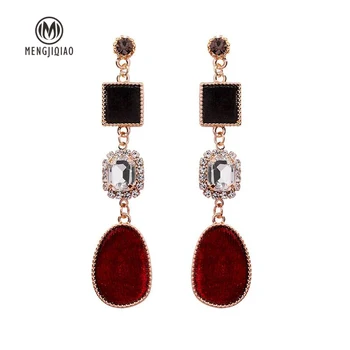 

MENGJIQIAO 2018 New Winter Accessories Irregular Geometric Velvet Long Pendientes Mujer Moda Square Crystal Dangle Earrings Gift