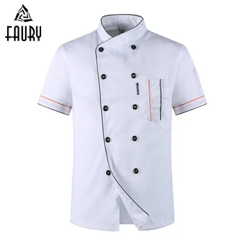 

New Women Men Short-sleeved Double Breasted Breathable Kitchen Work Wear Chef Jackets Catering Restaurant Bakery Waiter Uniforms