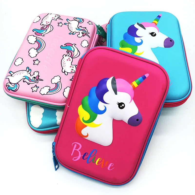 

Eva Pencil Bag Cute Embossed Unicorn Hard Shell Pencil Case Pen Holder Box with Compartments Girls Cosmetic Pouch Bag Stationer