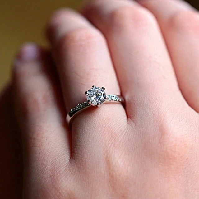 14K White Gold 8MM Ring Hand Engraved With Simple Diamond Setting