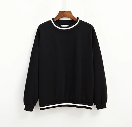 

2019 Women's New Harajuku Style Loose Striped Thread Solid Color Fleece Street Long-sleeved Turtleneck Sweatshirt