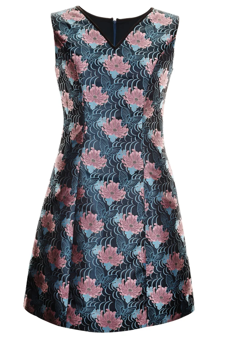 

Vintage Flower Print Women Sheath Dress V-Neck Sleeveless Dreses 084A693B1