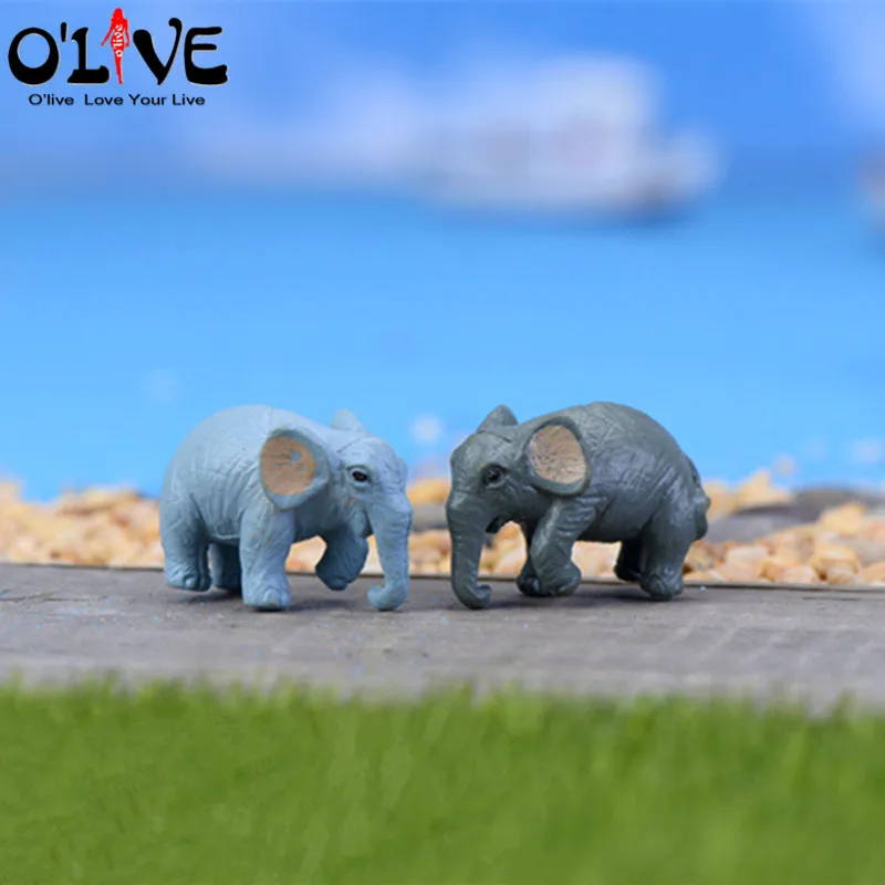 2PCS Decor Miniatures Artificial Elephant Fairy Garden Gnomes Moss Resin Crafts