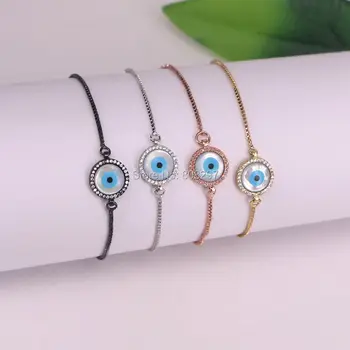 

10Pcs Micro Pave Zircon CZ Shell Round charm adjustable chain Macrame bracelet for women
