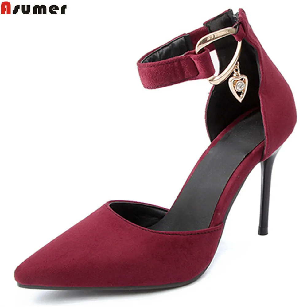 

ASUMER Blackish green wine red black fashion spring autumn new ladies pumps shoes pointed toe thin heel women high heels shoes