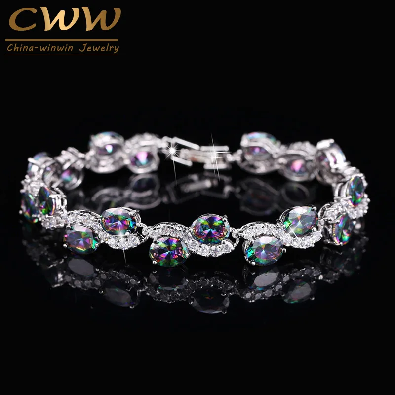 CWWZircons Женские ювелирные аксессуары натуральный цветной камень CZ Женские Подарочные браслеты с кубическим цирконием CB136