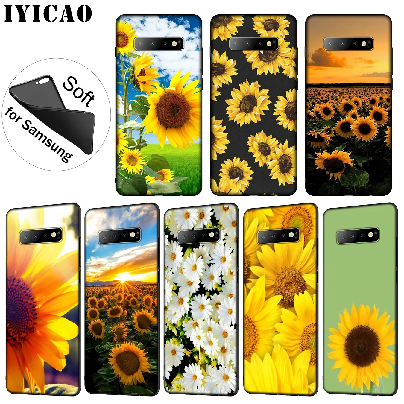 

IYICAO Sunflower Flower Painted Cover Colourful Soft Silicone Case for Samsung Galaxy S10 S9 S8 Plus S6 S7 Edge S10e E Cover