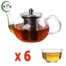 600 ml Glas Teekanne Mit Edelstahl Filter Runde Glas Wasserkocher Mit 6 stücke Tee Tasse