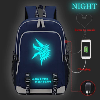 

Luminous Monster Hunter Game Laptop Mochila Usb Charging Backpack Canvas Blue Travel Black Sac School Bags For Teenage Girls