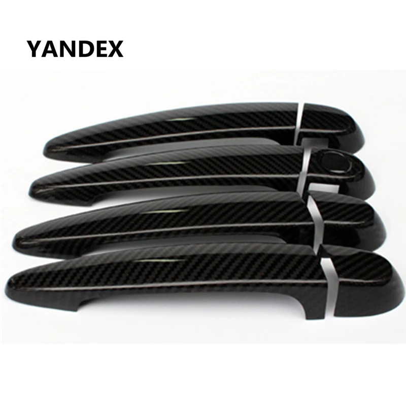 YANDEX Real carbon fiber font b exterior b font decorative car door handle cover With LED