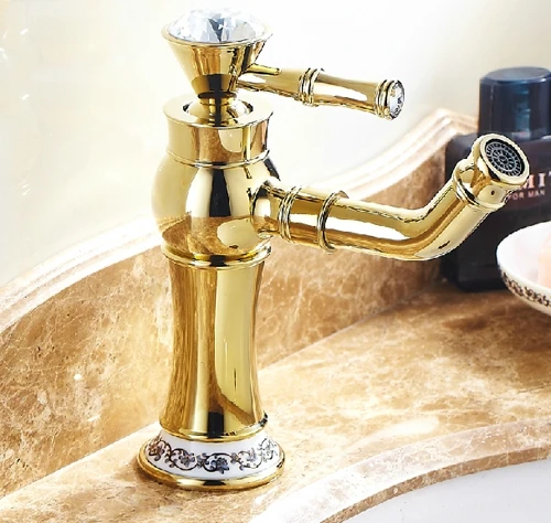 Crystal European Gold Crystal Double Hole Kitchen Faucet Copper Antique Table Basin Tap Crystal European Gold Crystal Double Hole Kitchen Faucet Copper Antique Table Basin Tap