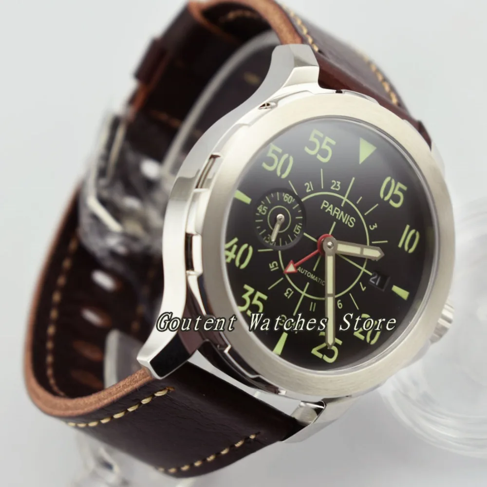 

44mm Parnis SS Case Leather Luminous GMT Waterproof Mechanical Automatic Men's Watch