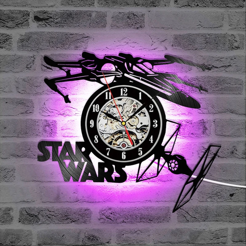 12in 3d wall clock Star Wars LED Wall Clock with 7 Colors Modern Design Movie Vintage Vinyl Record Clocks Wall Watch Home Decor