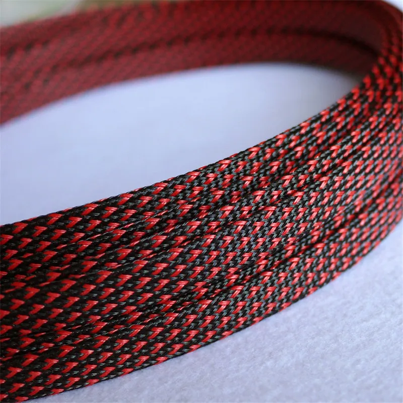 

1M Black & Red 10mm Braided PET Expandable Sleeving High Density Sheathing Plaited Cable Sleeves