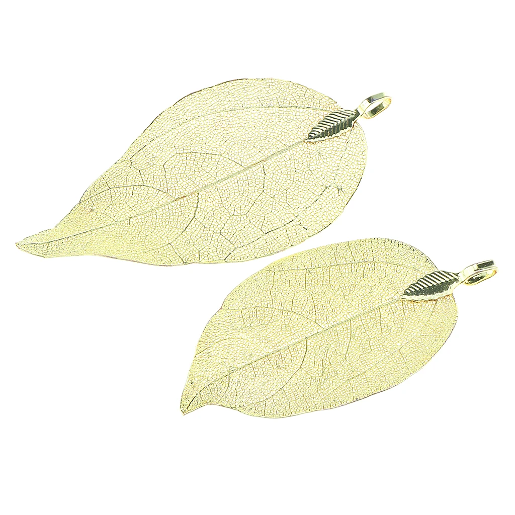 2 Pieces Electroplated Copper Natural Filigree Leaf Charms DIY Pendant Crafts for Necklace Earring Dangle Jewelry