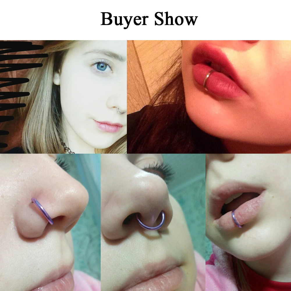 Alisouy, 2 шт, медицинская ноздри, титановые многоцветные кольца для носа, клипса на носу, кольцо для тела, поддельные пирсинг для женщин и мужчин, ювелирные изделия для тела
