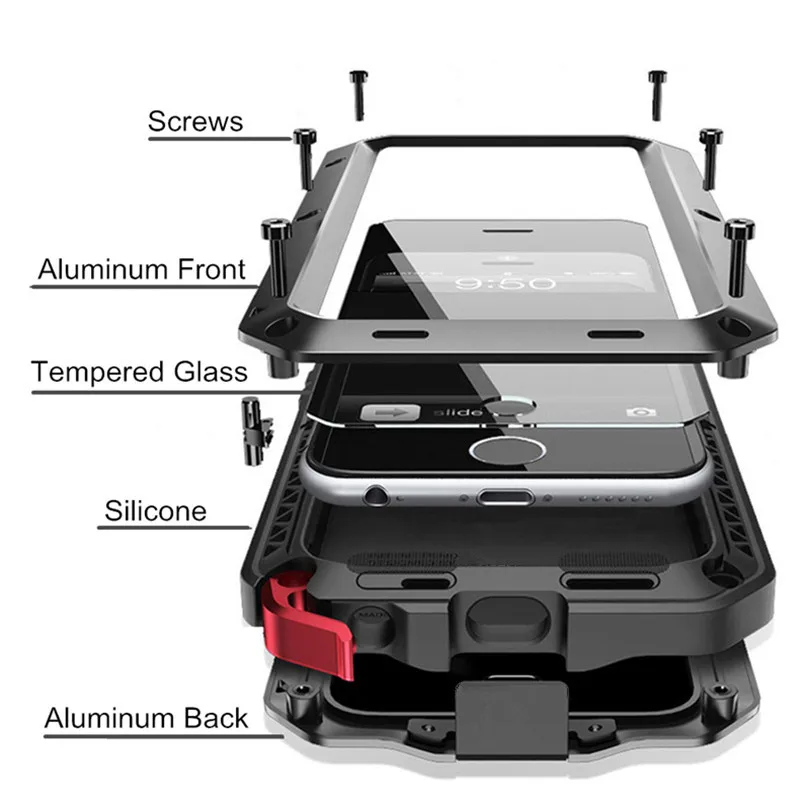 R-JUST Luxury Hybrid Doom Armor Heavy Duty Shock Metal Aluminum Coque Phone Cases For Apple iphone X 8 7 SE 5 5S 6 6S Plus Cover |