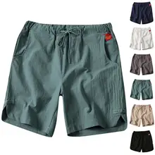 Для Мужчин's Пляжные Шорты однотонные Цвет хлопок и лен Повседневное свободные отпуск ремень Эластичный Surf модные Повседневное сплошной широкий брючный брюки