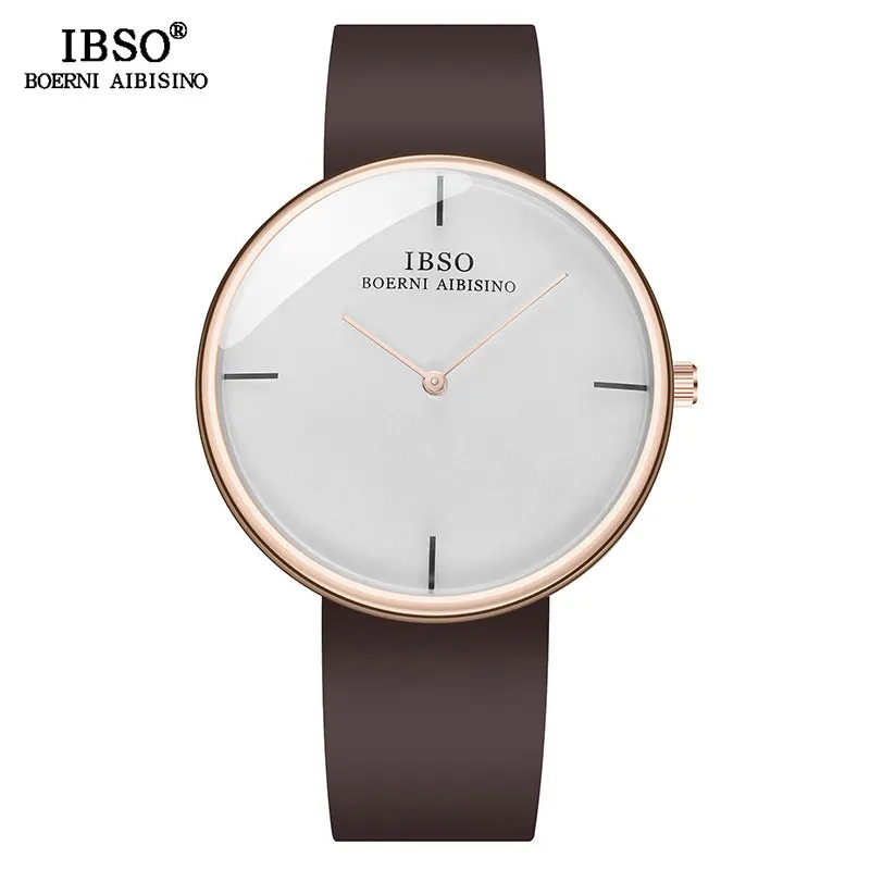 IBSO 11 мм ультра-тонкие мужские кварцевые часы бизнес силиконовый ремешок Кварцевые часы для мужчин наручные часы подарок на день рождения - Цвет: Brown