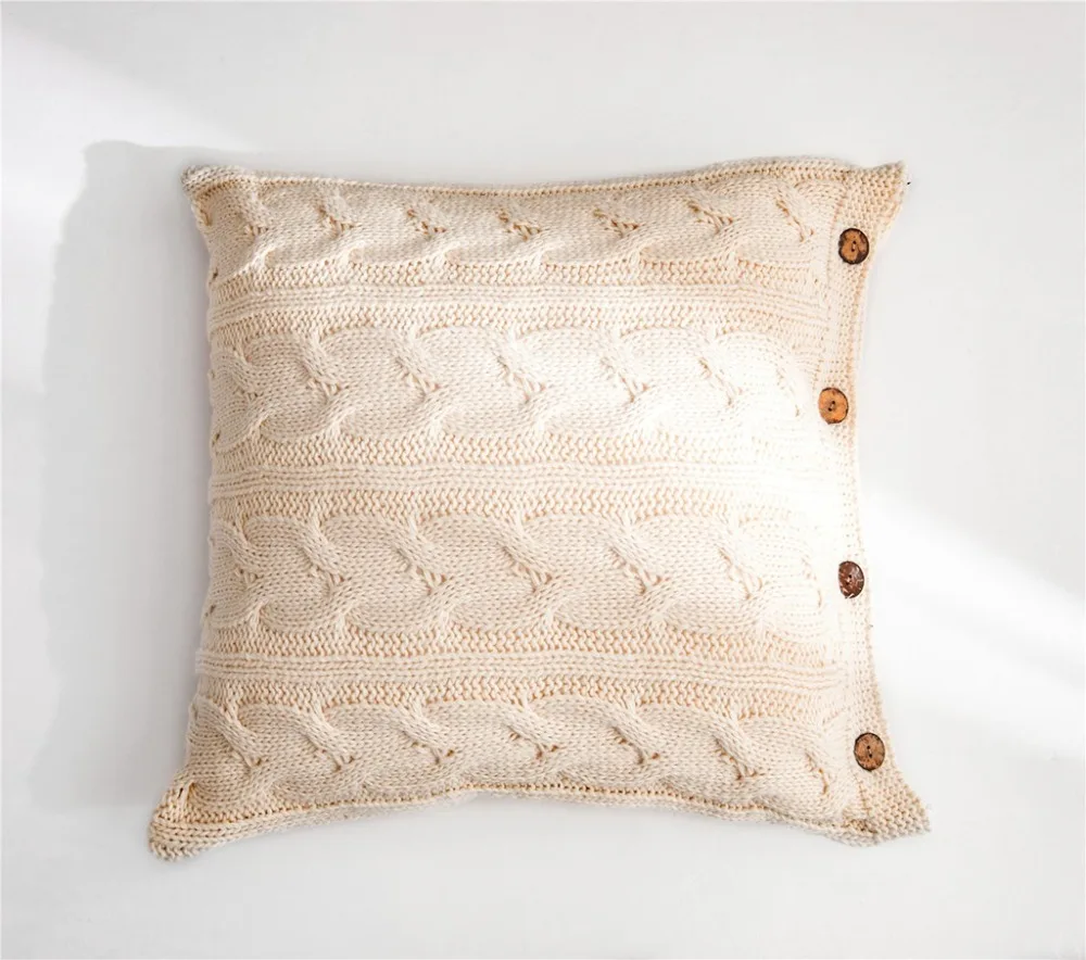 Gift Knit Twisted Cables Decorative Cushion Cover Sofa Throw Pillow Case Buttons Gift Knit Twisted Cables Decorative Cushion Cover Sofa Throw Pillow Case Buttons
