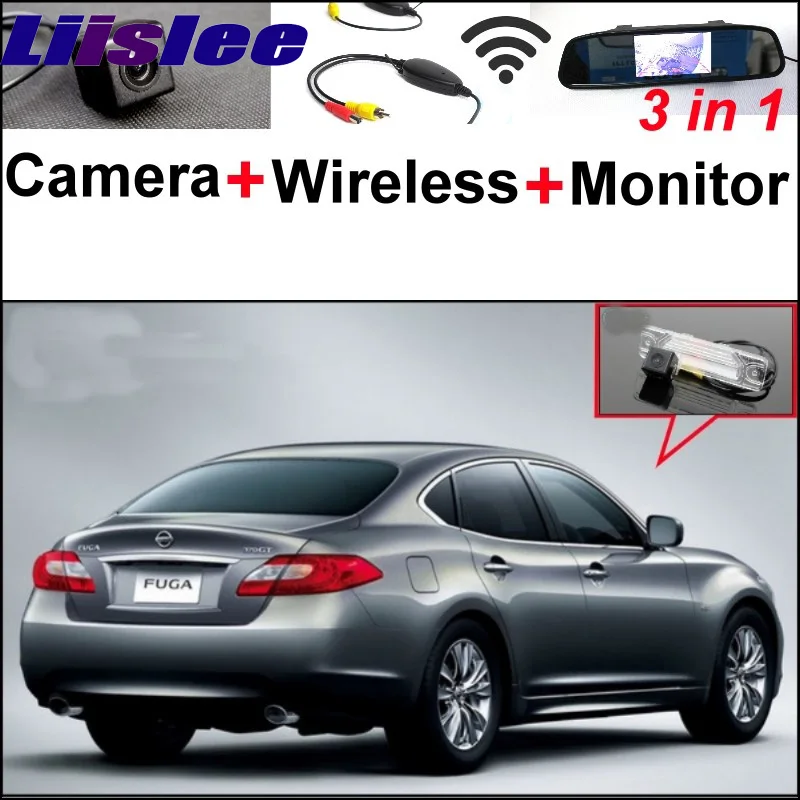 

3 in1 Special Reversing Camera + Wireless Receiver + Mirror Monitor Easy DIY Back Up Parking System For Nissan Fuga 2009~2016