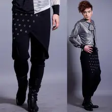 Этап личности мужская Штаны юбка штаны-шаровары Штаны для мужчин средства ухода за кожей стоп брюки для пения, танцев рок Модные Панталоны Новинка черного цвета в стиле панк