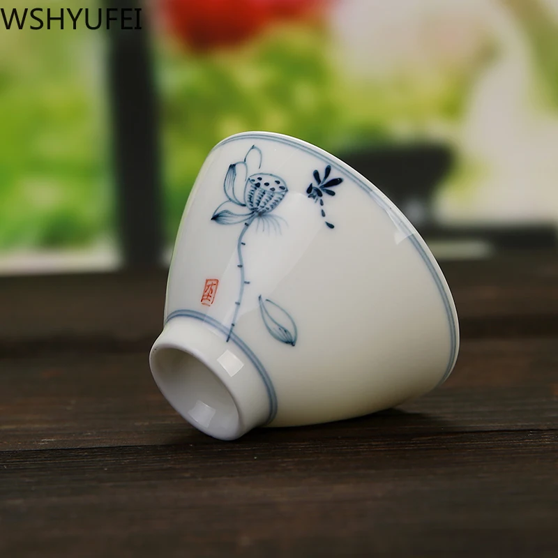 

Jingdezhen white porcelain hand-painted teacup Kung Fu teacup Travel portable tea set Household drinking utensils WSHYUFEI