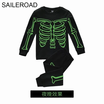 

SAILEROAD 2-7 Years Hallowmas Noctilucence Nightwear Skull Pijamas for Boys Autumn Children's Pajamas Sets Kids Clothes Sets Kit