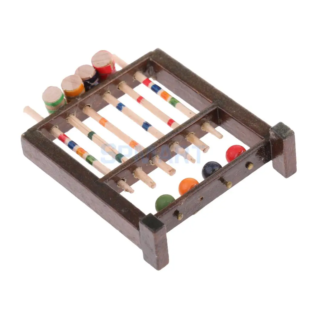 MagiDeal 1/12 Dolls House Miniature Mini Wooden Croquet Game Set for Dolls Living Room Decoarion Children KIds Toys