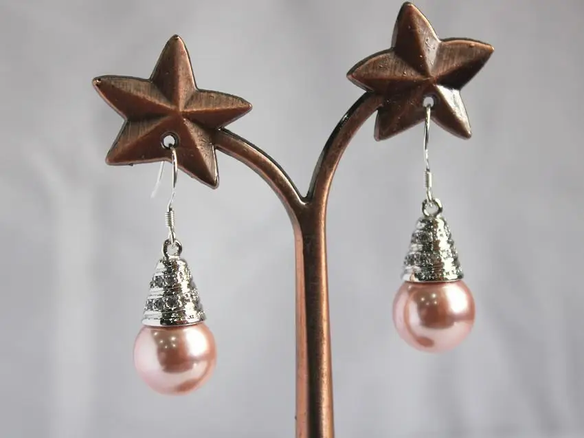 

noble Silver Plated 12mm pink shell pearl earrings 006