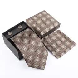 HOOYI 2019 Новый галстук в клетку комплект галстуков для Для мужчин шейный платок запонки точка подарочной коробке Stripe Pocket square