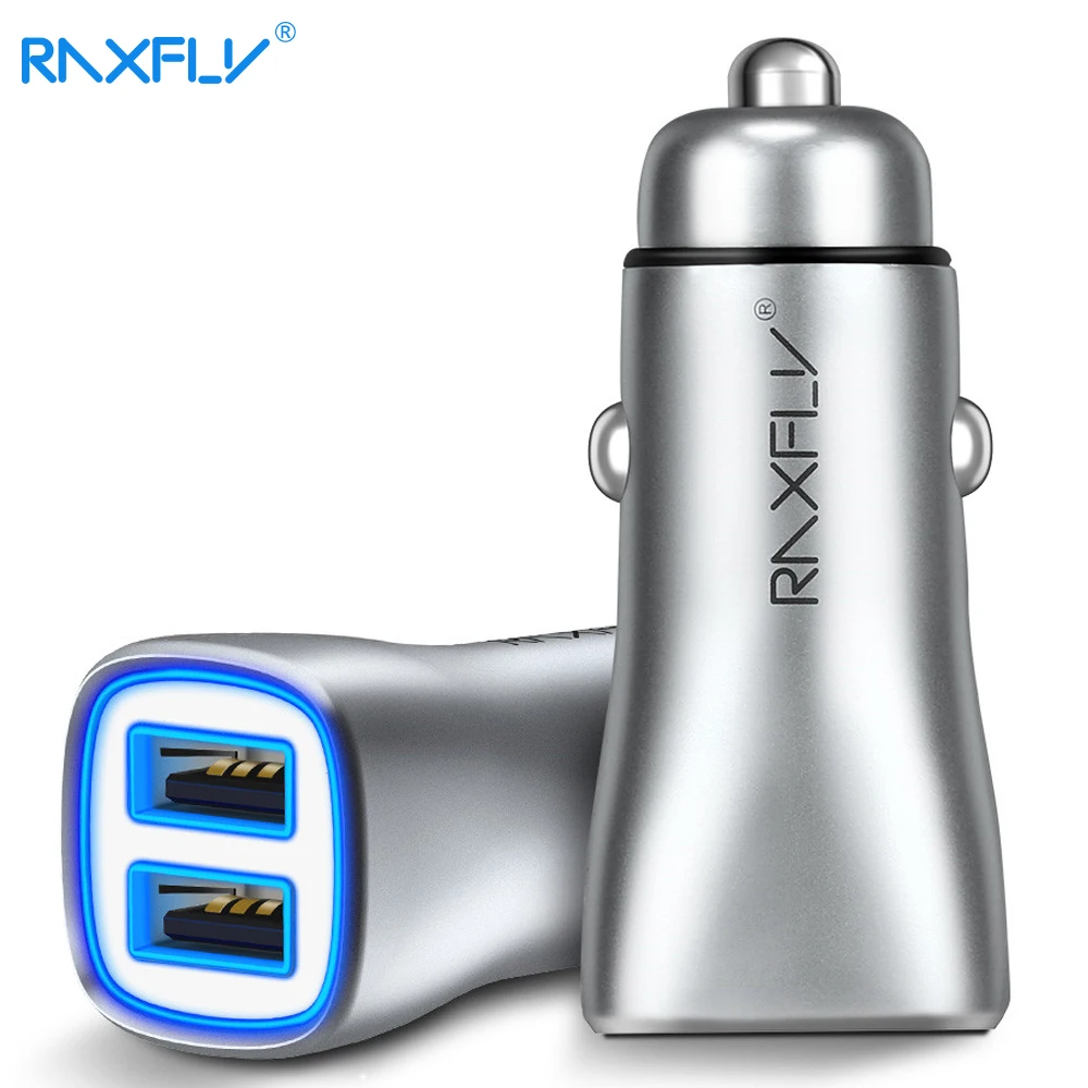 

RAXFLY Car Charger Dual Ports USB Car Charger For Huawei P20 P10 LED Display Charging For Phone in Car Car-charger For iPhone XS
