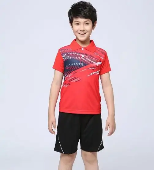 Детская спортивная рубашка для бадминтона+ шорты, одежда футболки для настольного тенниса футболка с короткими рукавами Быстросохнущий костюм для бадминтона - Цвет: Children red a set