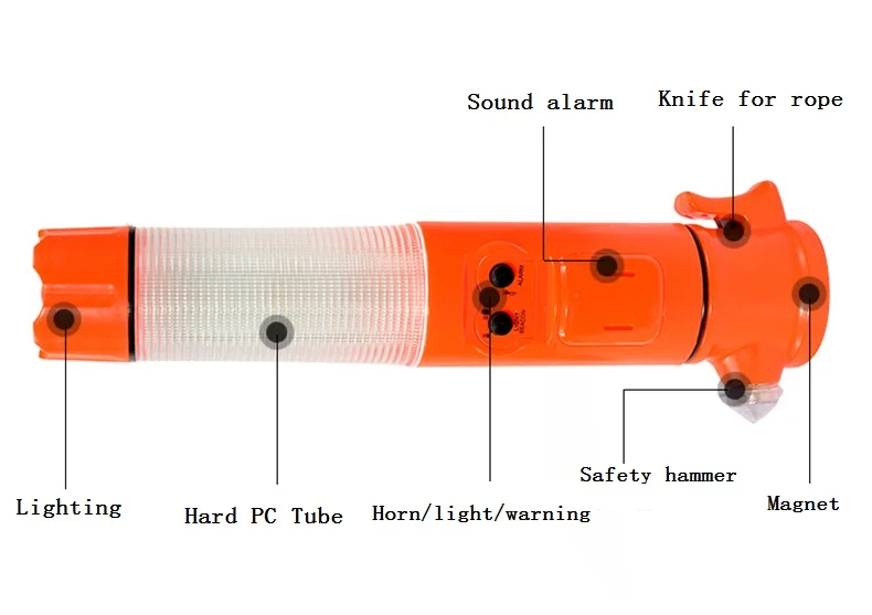 5 в 1 многофункциональный безопасности Сломанный Молоток для окон жезл регулировщика с световой сигнал, запасное освещение Спасательный