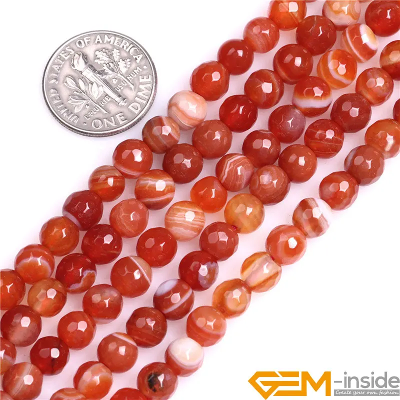 

6mm Natural Round Red Striped Faceted Onyx Agates Carnelian Stone Beads For Jewelry Making Strand 15 Inch Wholesale