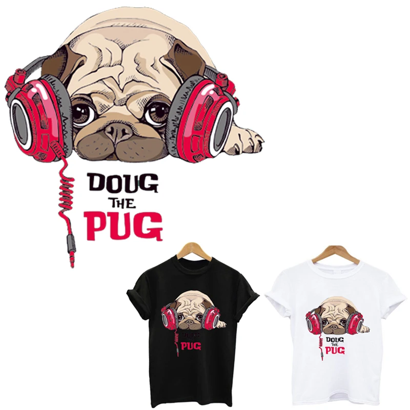 

PUG dog thermo stripes stickers on clothes iron on transfers for clothing heat transfer patches application of one applique tops