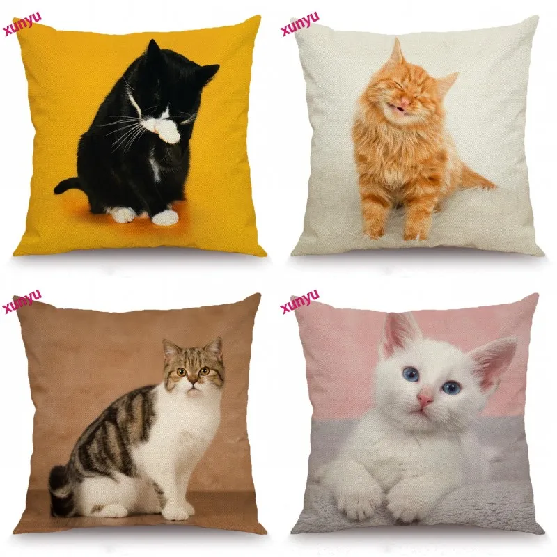 

XUNYU Cat Cushion Cover Animal Pillow Case Kids Room Decorative Throw Pillow Cover for Sofa Bedroom 45x45cm BT028