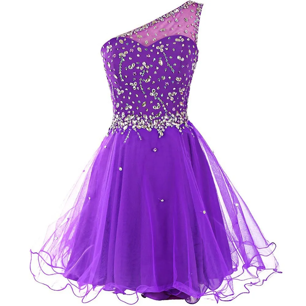 Синее рождественское коктейльное платье со стразами на одно плечо Vestido de Festa Curto недорогое платье для выпускного вечера, Свадебные Платья До Колена со шнуровкой сзади