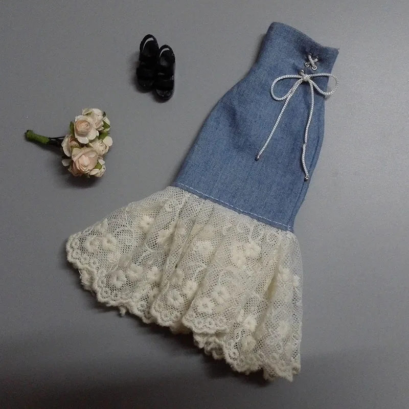 T02-X526 Blyth st кукольная одежда 1/3 1/4 1/6 bjd куклы аксессуары для волос ручной работы, топы белого цвета, сшитые Джинсовая юбка 2 шт./компл