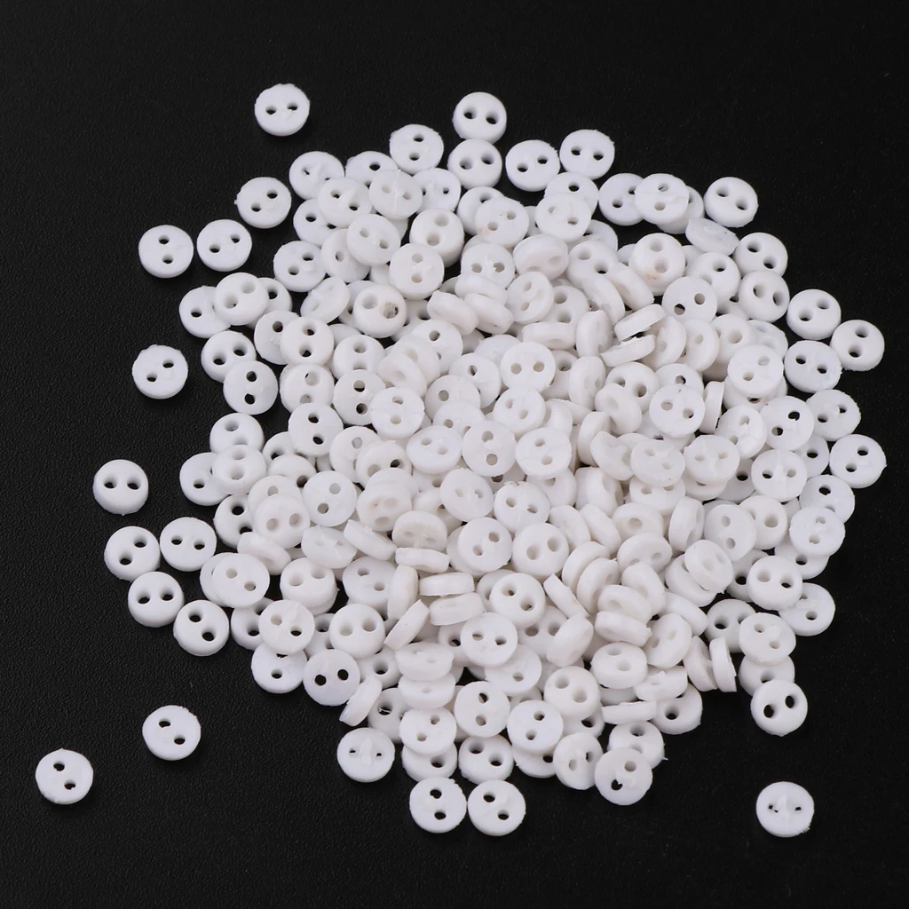 Mini Figures Dolls DIY Clothing Sewing Crafts Accessories 300 Pieces 4mm 2 Holes Resin Round Buttons White